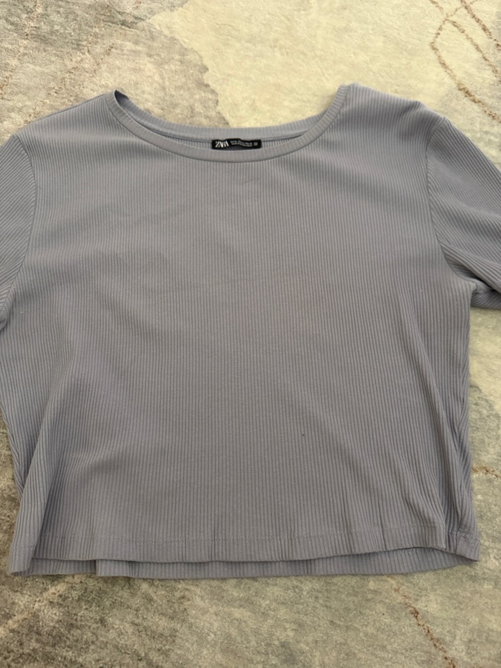 Zara Short-Sleeve Ribbed Crop Top in Light Lavender